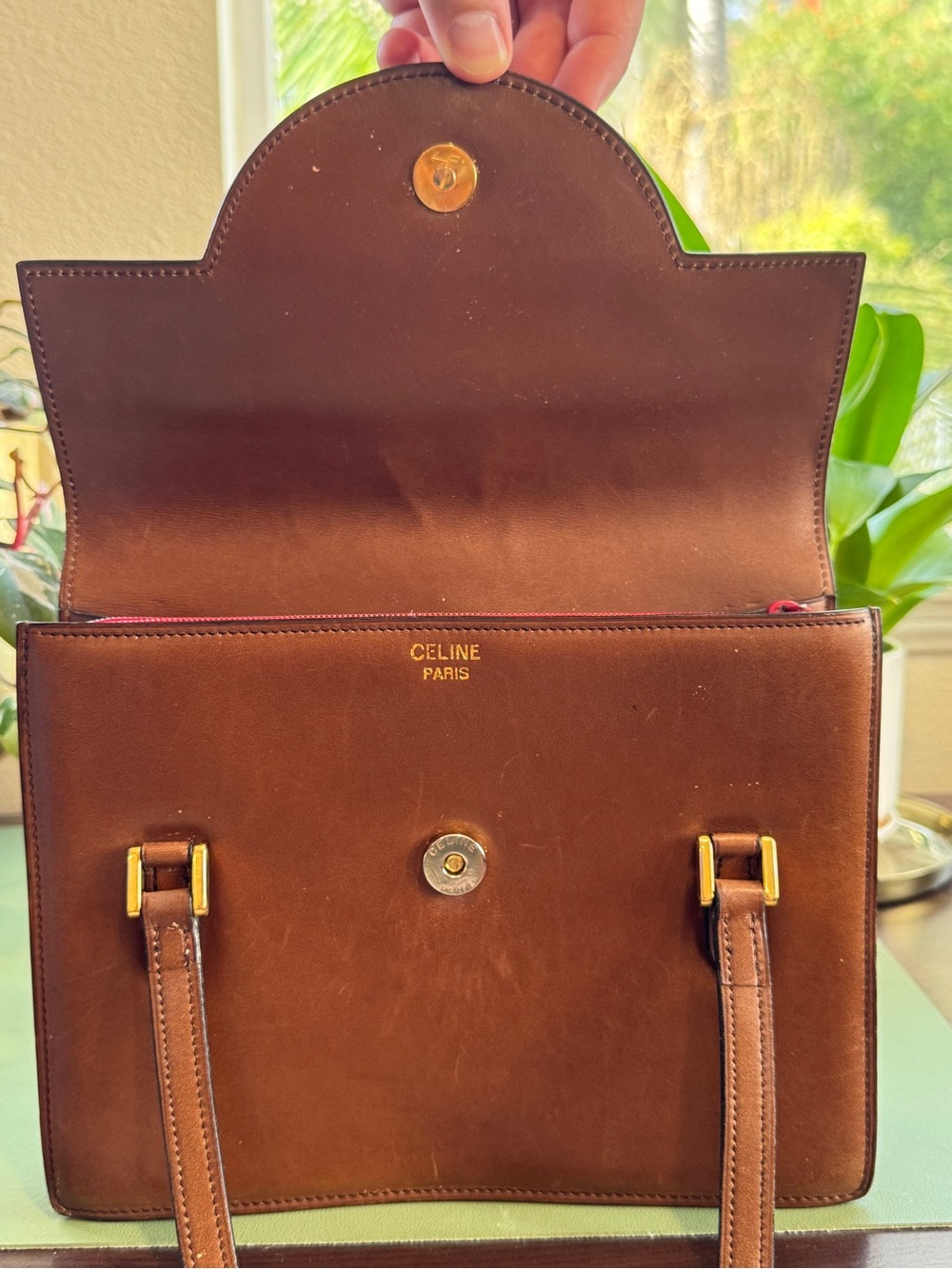 Celine Honey Brown Leather Shoulder Bag with Gold Button - Picture 11 of 15